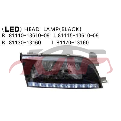 For Toyota 2026541999 Ae101&nbsp;led Head Lamp Black&nbsp;r 81110-13610-09 L81115-13610-09  R81130-13160  L81170-13160, Corolla Car Parts, Toyota  Auto Lamps-R 81110-13610-09 L81115-13610-09  R81130-13160  L81170-13160