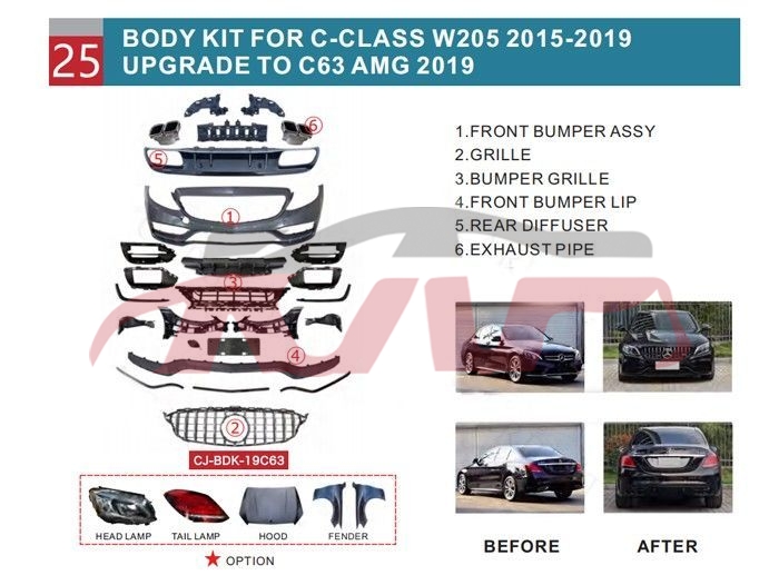For Benz 1234w205 19-21&nbsp;refit Kit&nbsp;, C-class Automobile Parts, Benz   Car Body Parts-
