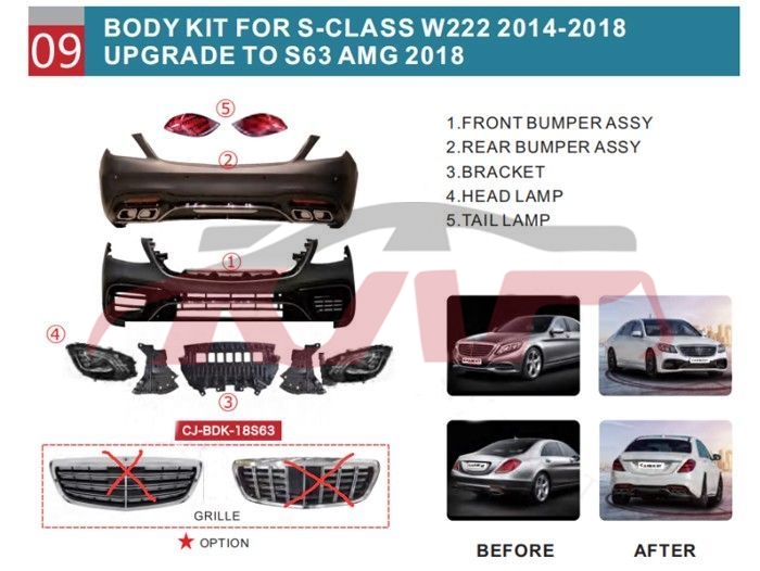 适用于奔驰W222 改装套件 , 奔驰 汽车配件, S级 汽车零件列表-