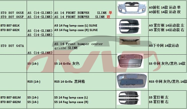 For Audi 1407a5 13-16 front Bumper , Audi  Auto Part, A5 Car Parts Shipping Price