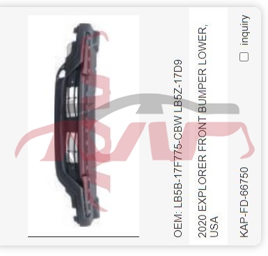 For Ford 23252020 Explorer&nbsp;lower Grille Part Of Front Bumper&nbsp;lb5b-17f775-cbw Lb5z-17d9, Explorer  Automotive Accessories, Ford  Auto Grills-LB5B-17F775-CBW LB5Z-17D9