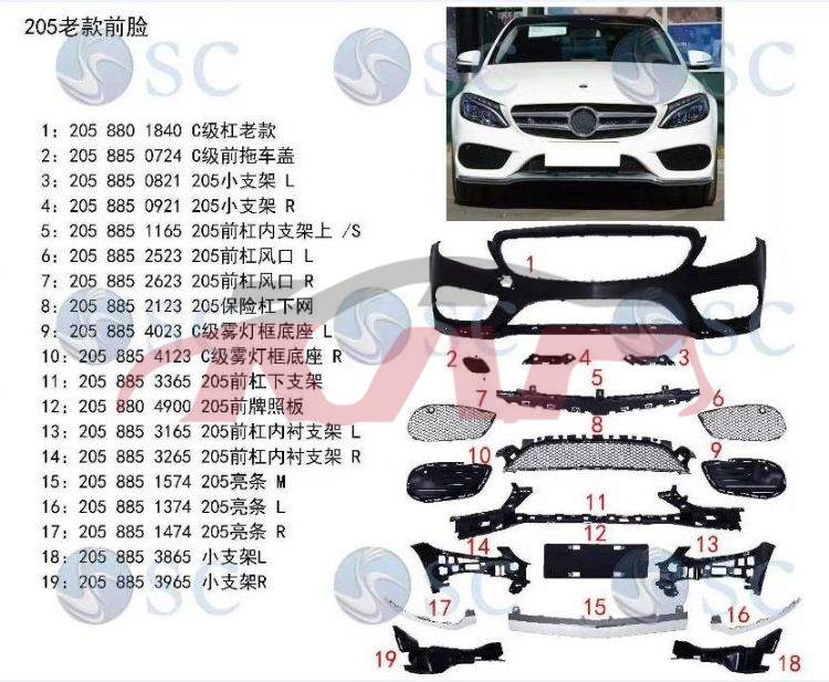 For Benz 472w205  14-18 Sport&nbsp;front Bumper Assembly&nbsp;, C-class Accessories Price, Benz  Front Bumper Cover-